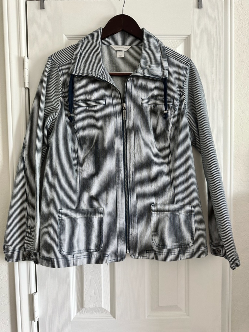 Christopher & Banks Railroad Striped Long Sleeved Jacket, Four Pockets, Large